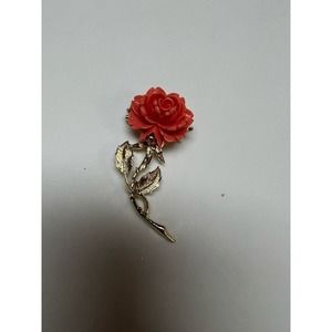 Vintage Signed GERRY’S Coral Color Flower Gold Tone Brooch Pin